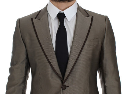 Blazer en soie marron Dolce & Gabbana, coupe ajustée, deux boutons