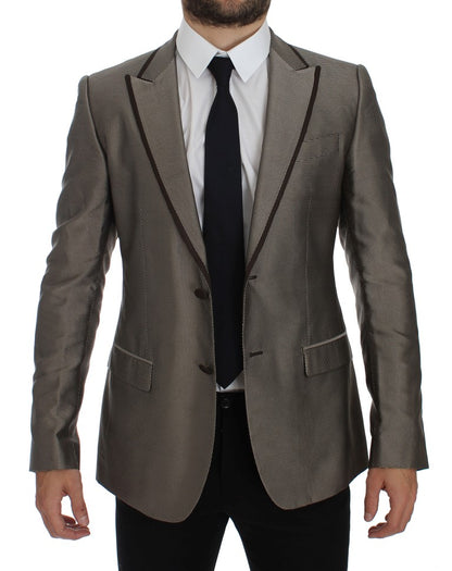 Blazer en soie marron Dolce & Gabbana, coupe ajustée, deux boutons