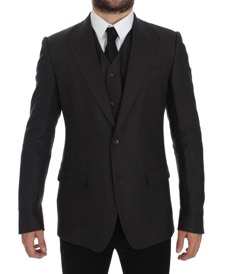 Veste de costume Dolce & Gabbana gris en lin coupe ajustée