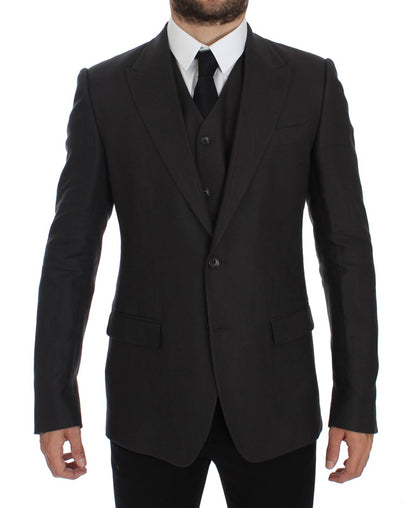 Veste de costume Dolce & Gabbana gris en lin coupe ajustée