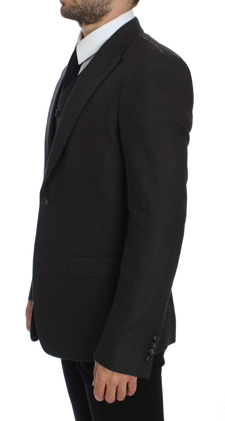 Veste de costume Dolce & Gabbana gris en lin coupe ajustée