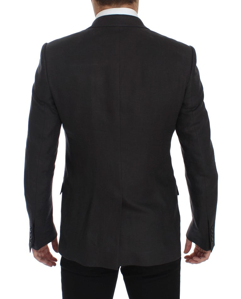 Veste de costume Dolce & Gabbana gris en lin coupe ajustée