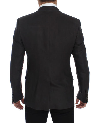 Veste de costume Dolce & Gabbana gris en lin coupe ajustée