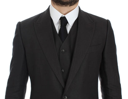 Veste de costume Dolce & Gabbana gris en lin coupe ajustée