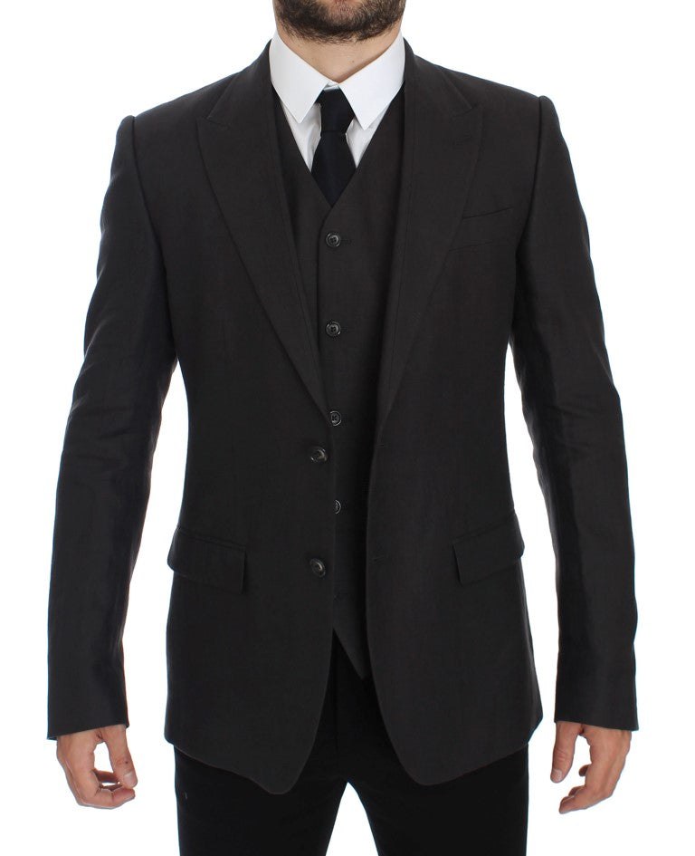 Veste de costume Dolce & Gabbana gris en lin coupe ajustée
