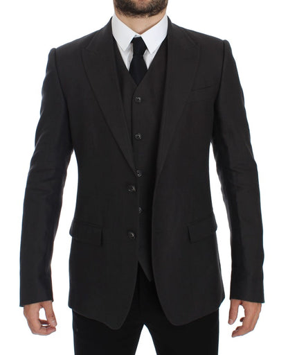 Veste de costume Dolce & Gabbana gris en lin coupe ajustée