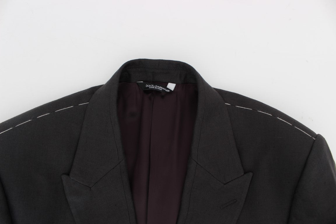 Veste de costume Dolce & Gabbana gris en lin coupe ajustée