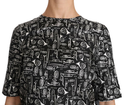 Chemisier en soie à imprimé instruments de musique noir Dolce & Gabbana