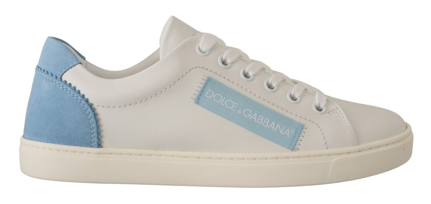 Chaussures de sport basses en cuir bleu et blanc Dolce & Gabbana