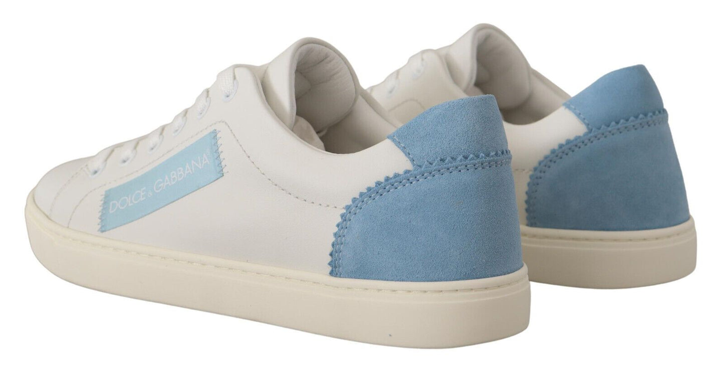 Chaussures de sport basses en cuir bleu et blanc Dolce & Gabbana