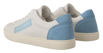Chaussures de sport basses en cuir bleu et blanc Dolce & Gabbana