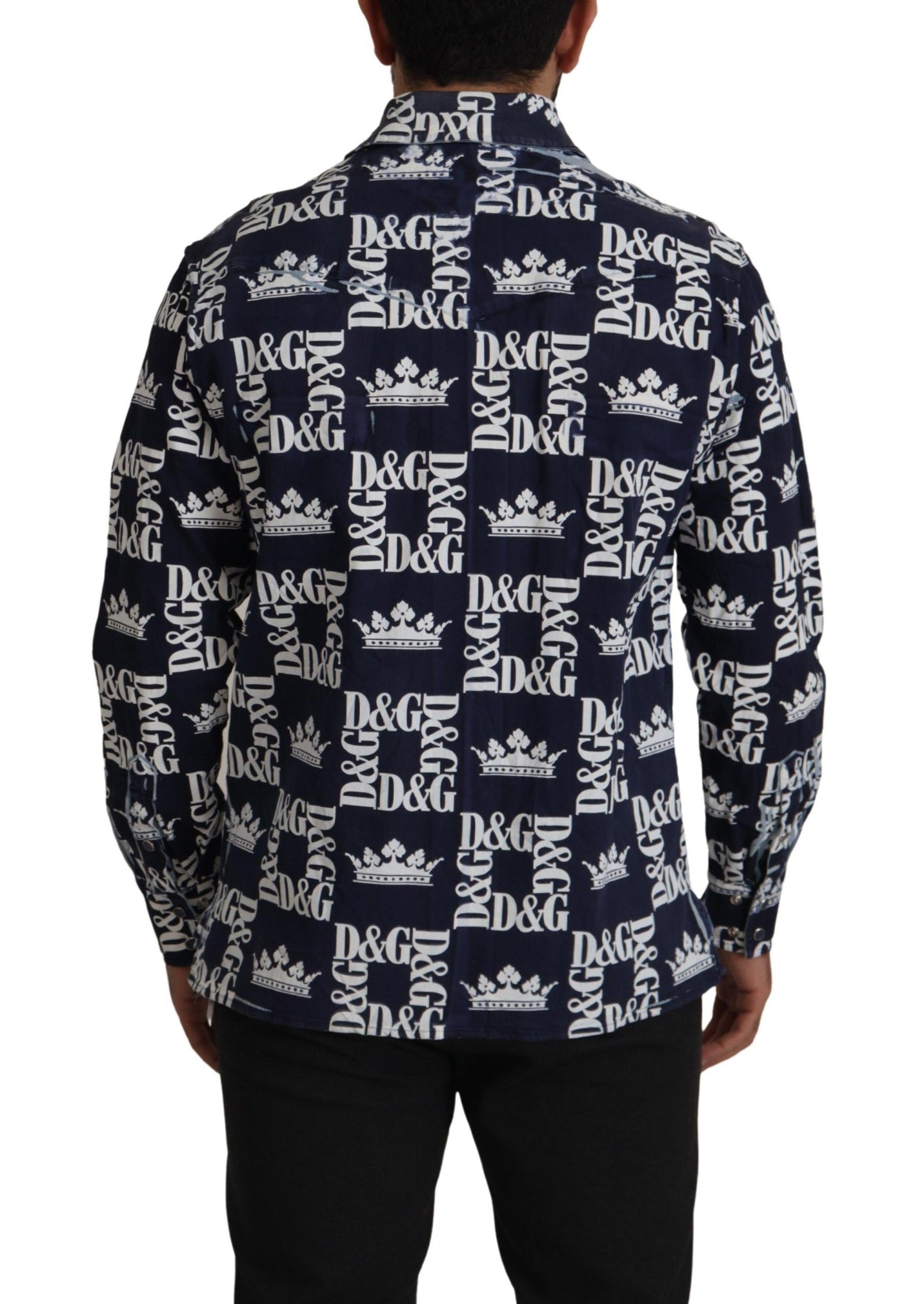 Camisa informal elástica de denim azul con el logo DG Crown de Dolce & Gabbana