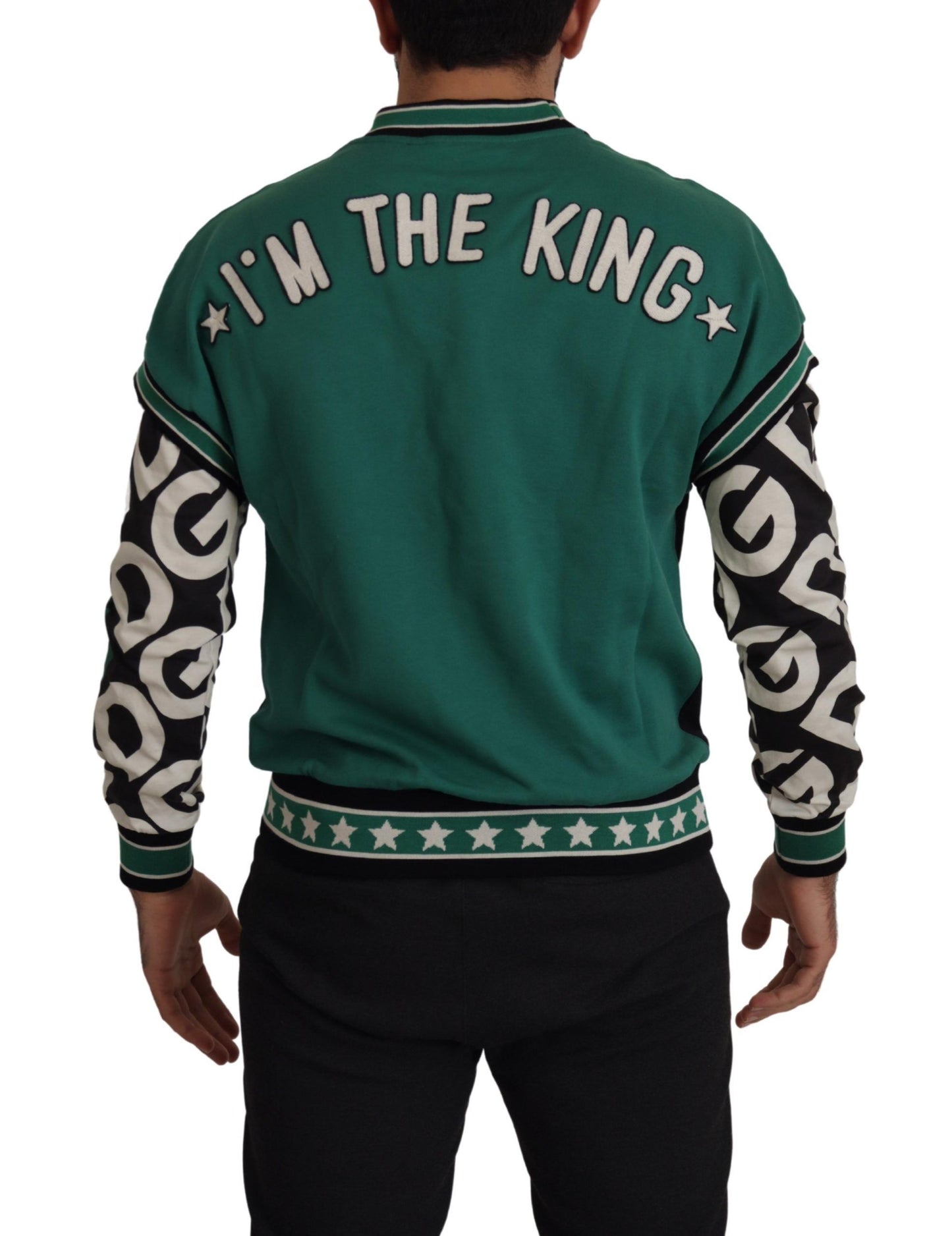 Pull Dolce & Gabbana Noir Vert Coton Motif Étoile Col Rond KING