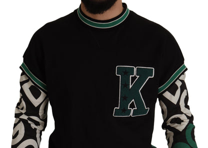 Pull Dolce & Gabbana Noir Vert Coton Motif Étoile Col Rond KING