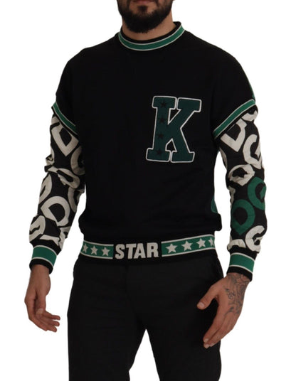 Pull Dolce & Gabbana Noir Vert Coton Motif Étoile Col Rond KING