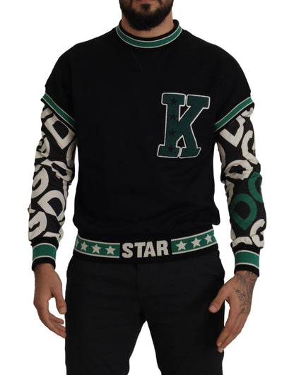 Pull Dolce & Gabbana Noir Vert Coton Motif Étoile Col Rond KING