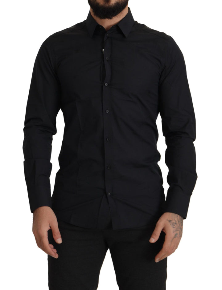 Camisa de vestir slim fit Dolce & Gabbana GOLD de algodón negro