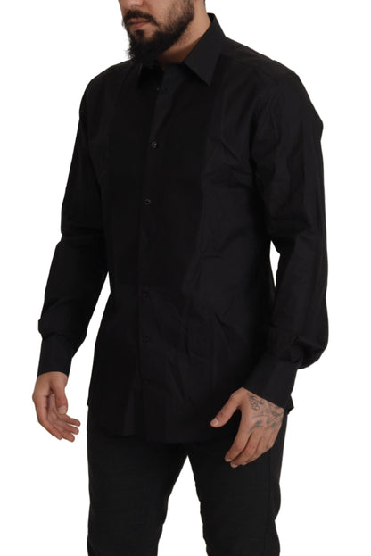 Chemise de soirée smoking Dolce & Gabbana noire coupe slim dorée