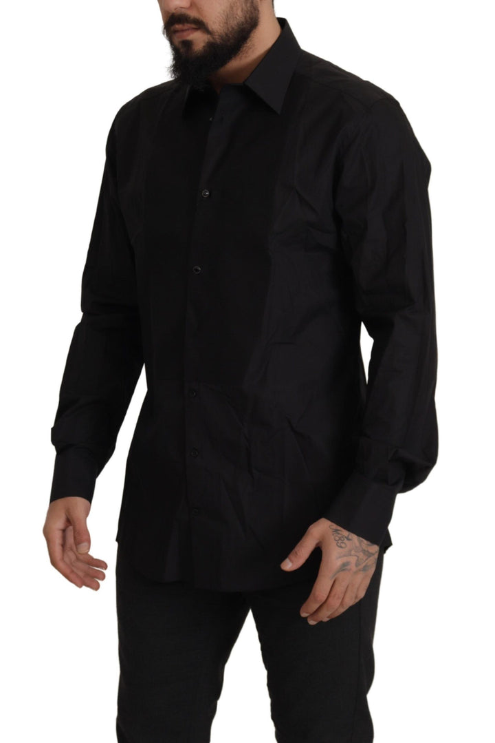 Dolce & Gabbana Camisa de vestir esmoquin ajustada negra DORADA