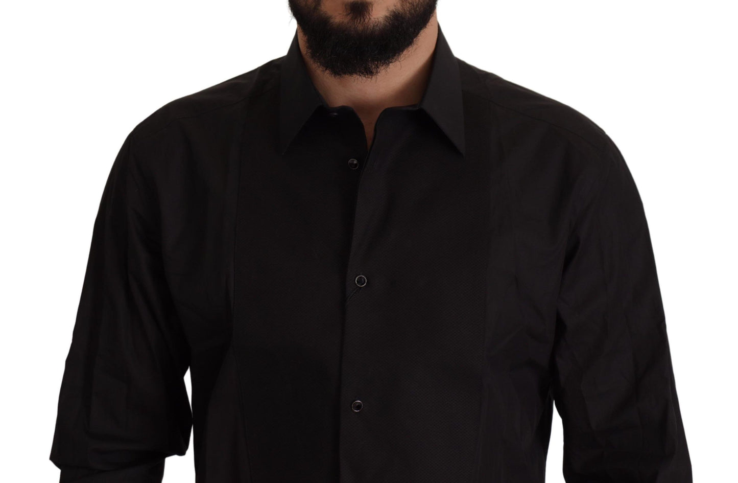 Chemise de soirée smoking Dolce & Gabbana noire coupe slim dorée