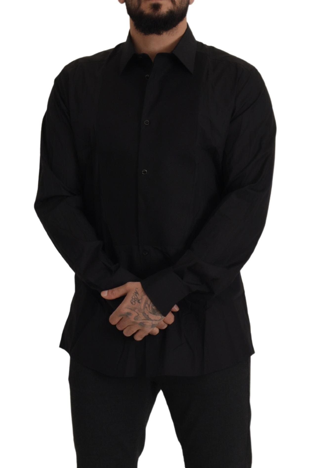 Chemise de soirée smoking Dolce & Gabbana noire coupe slim dorée