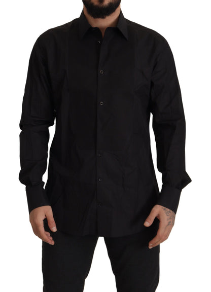 Chemise de soirée smoking Dolce & Gabbana noire coupe slim dorée