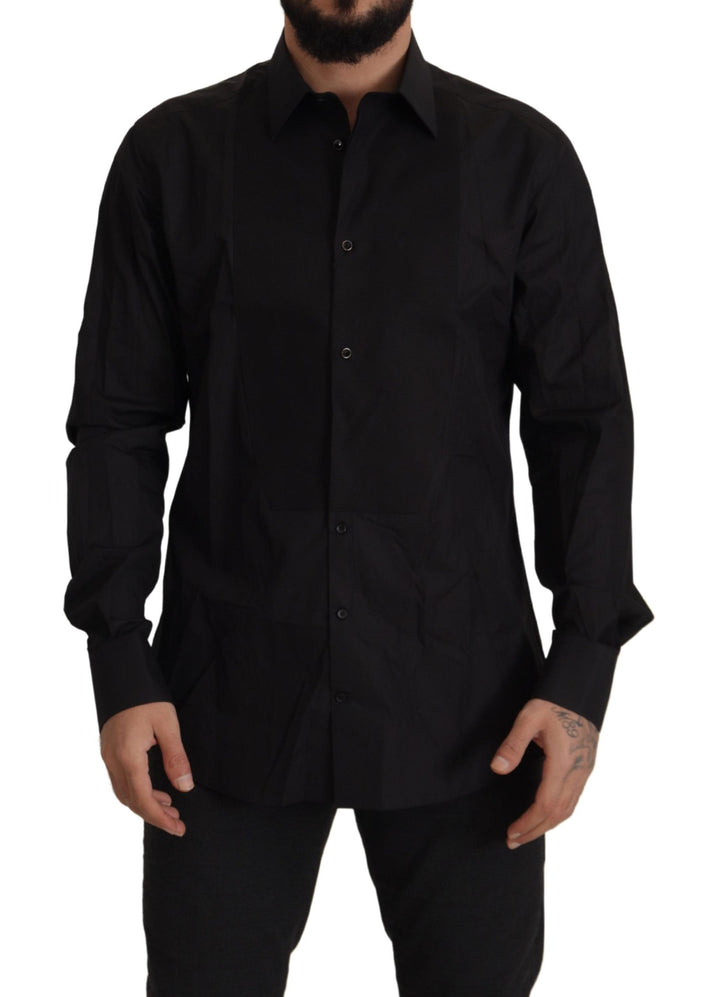 Dolce & Gabbana Camisa de vestir esmoquin ajustada negra DORADA