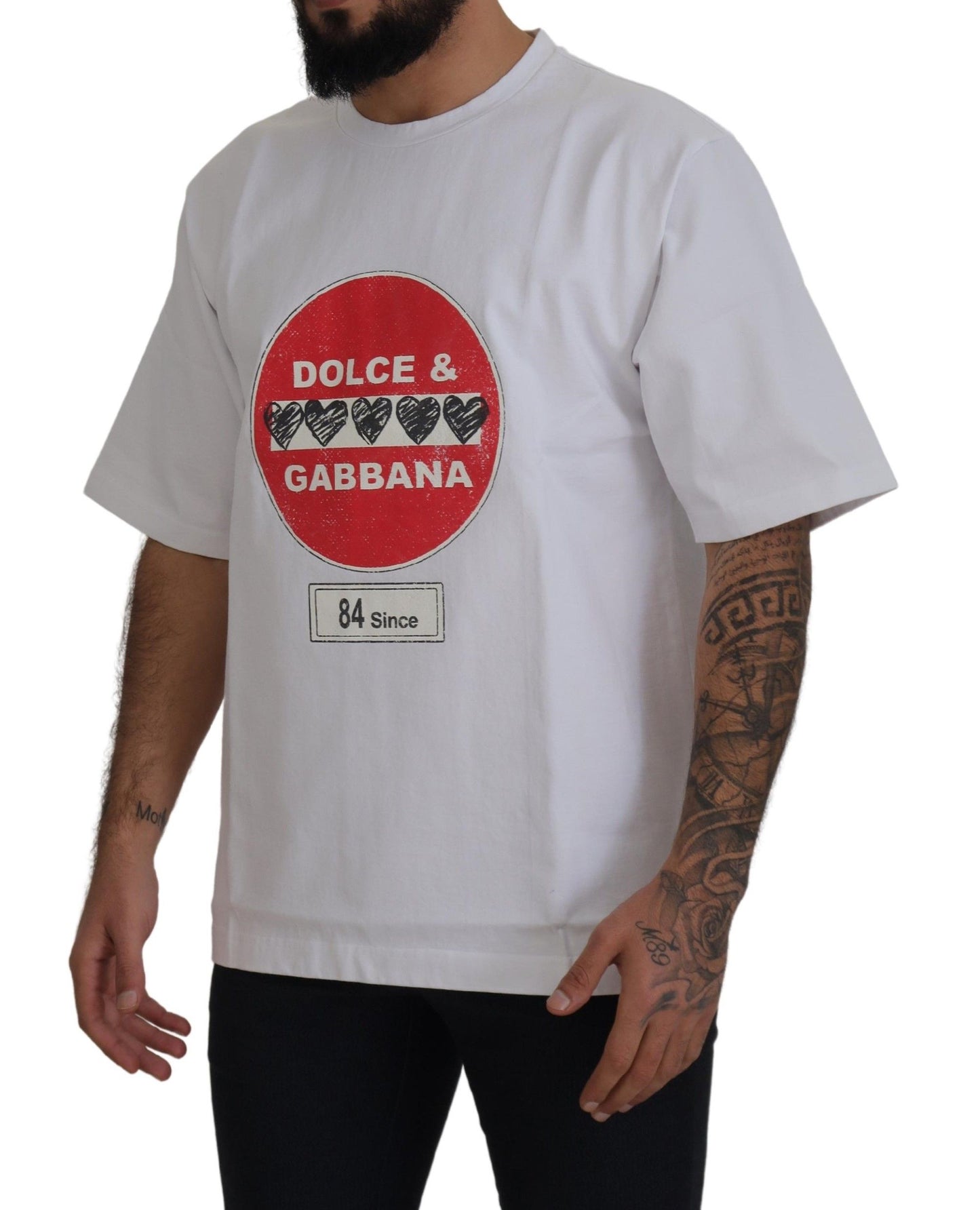 T-shirt col rond en coton blanc Dolce & Gabbana Amor Cœur