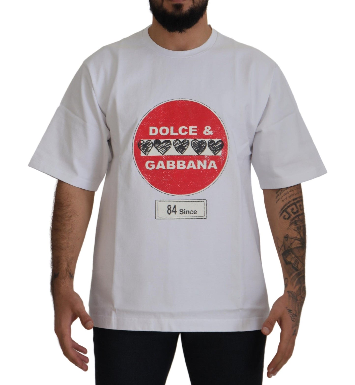T-shirt col rond en coton blanc Dolce & Gabbana Amor Cœur