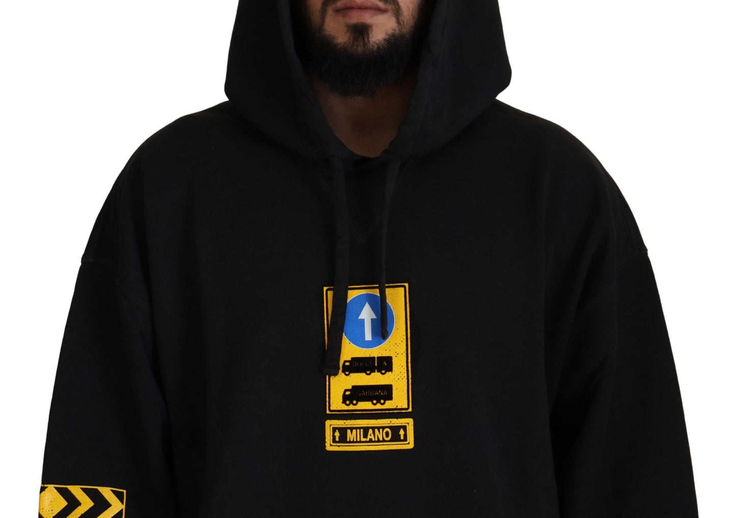 Pull en coton noir à capuche avec écusson DG Dolce & Gabbana