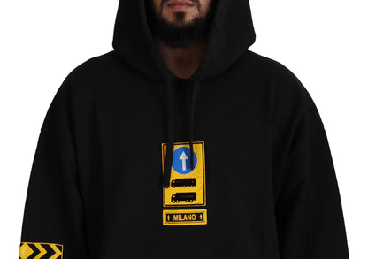 Pull en coton noir à capuche avec écusson DG Dolce & Gabbana