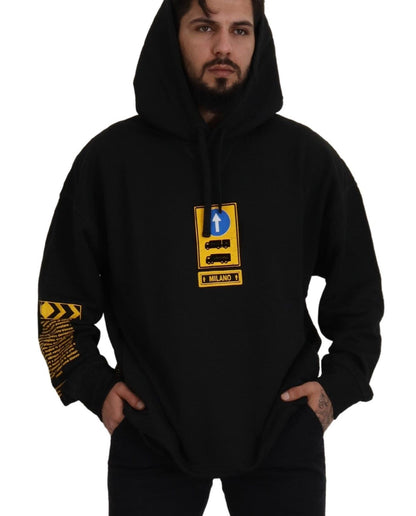 Pull en coton noir à capuche avec écusson DG Dolce & Gabbana