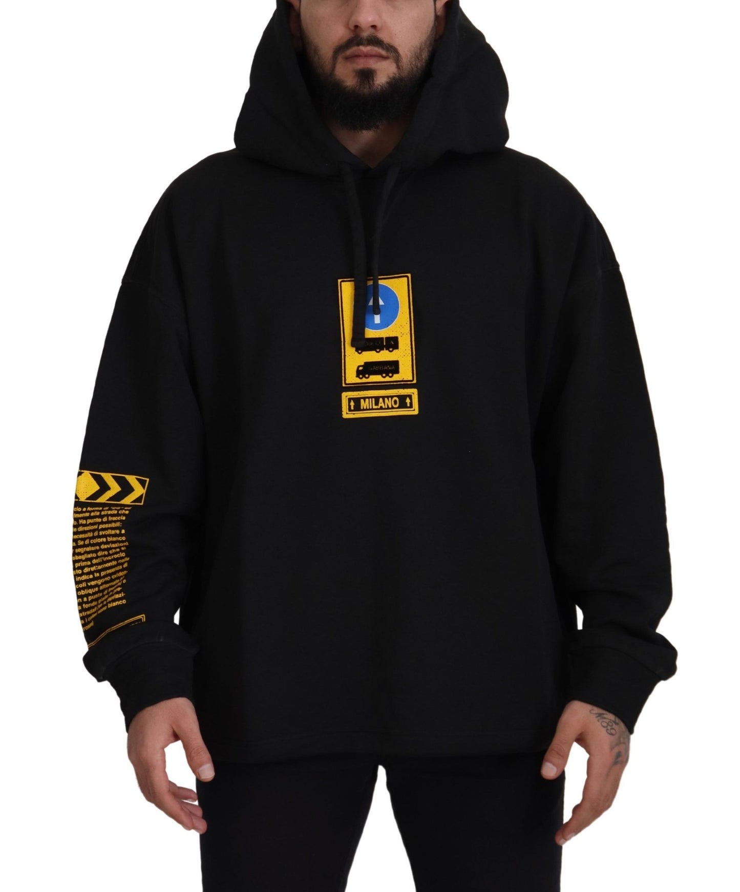 Pull en coton noir à capuche avec écusson DG Dolce & Gabbana