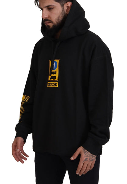 Pull en coton noir à capuche avec écusson DG Dolce & Gabbana
