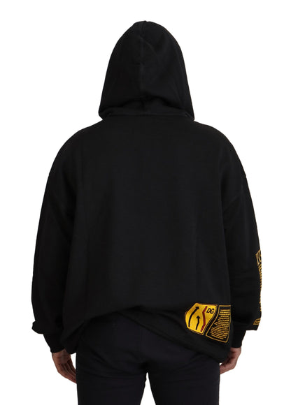 Pull en coton noir à capuche avec écusson DG Dolce & Gabbana