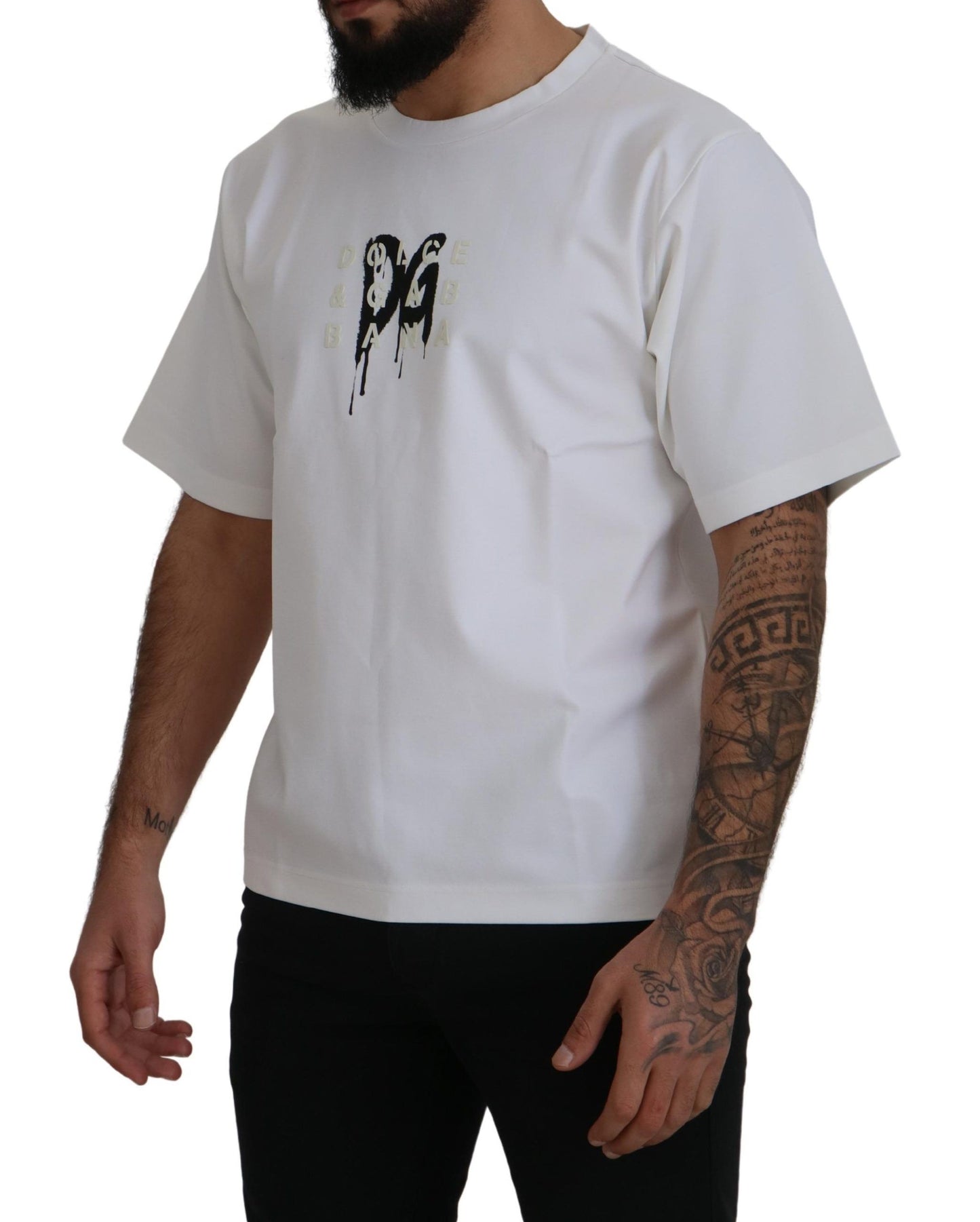 T-shirt à col rond en coton blanc avec imprimé logo Dolce & Gabbana