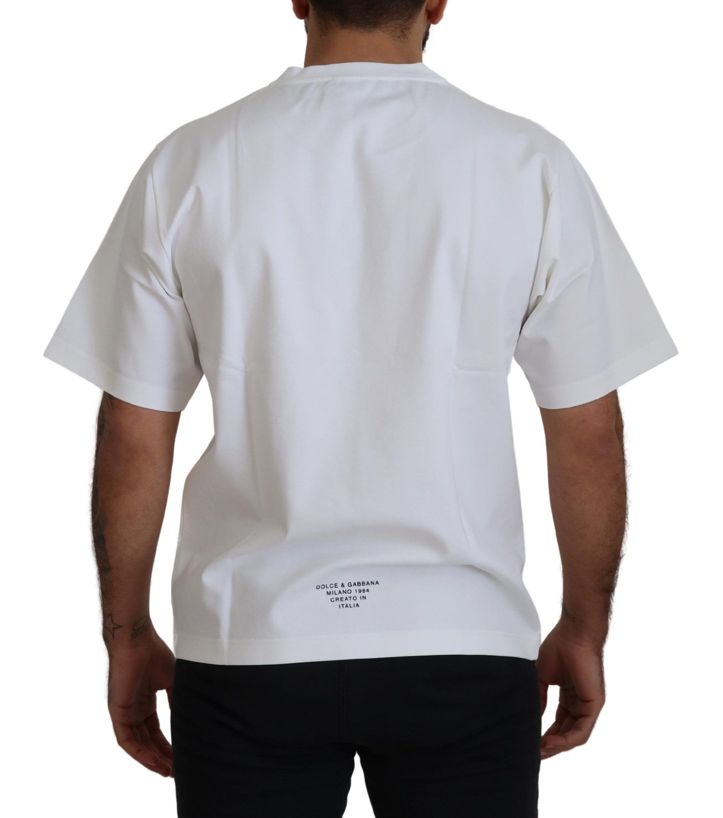 T-shirt à col rond en coton blanc avec imprimé logo Dolce & Gabbana