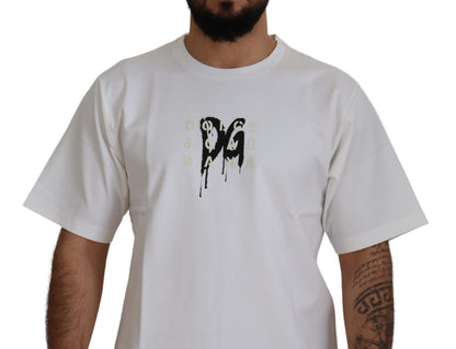 T-shirt à col rond en coton blanc avec imprimé logo Dolce & Gabbana