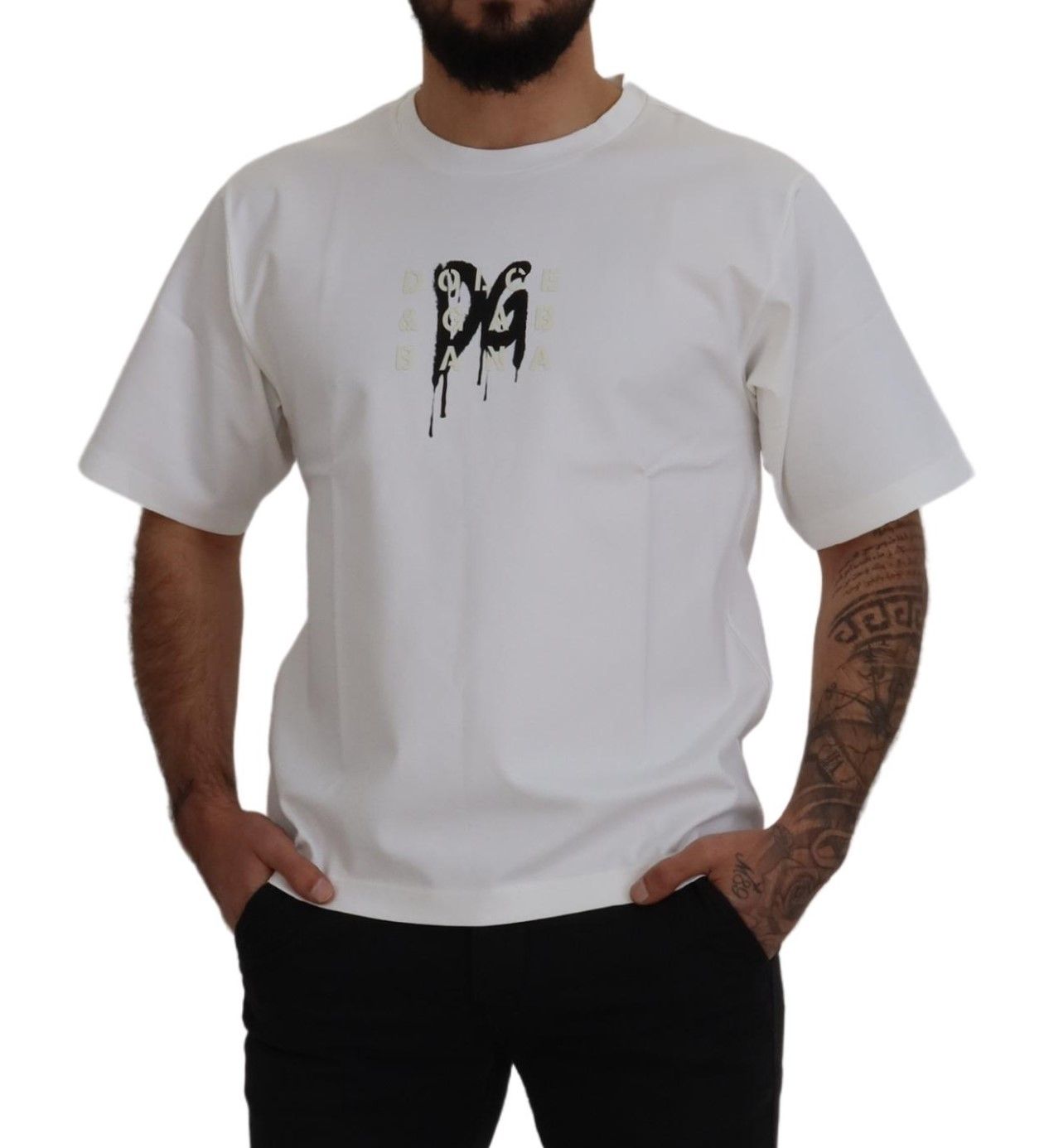 T-shirt à col rond en coton blanc avec imprimé logo Dolce & Gabbana