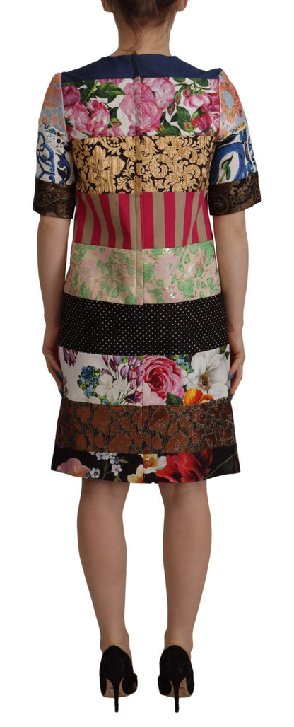 Robe courte fourreau jacquard Dolce & Gabbana multicolore patchwork fleuri