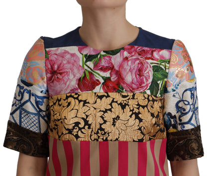 Robe courte fourreau jacquard Dolce & Gabbana multicolore patchwork fleuri