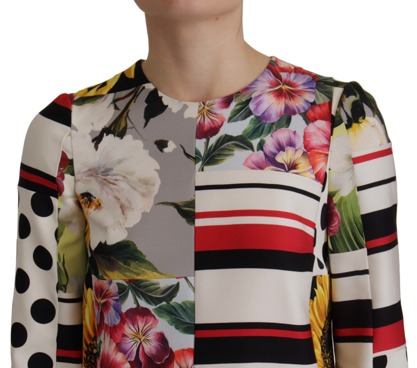 Robe fourreau jacquard patchwork florale en charmeuse multicolore Dolce & Gabbana