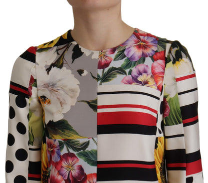 Robe fourreau jacquard patchwork florale en charmeuse multicolore Dolce & Gabbana