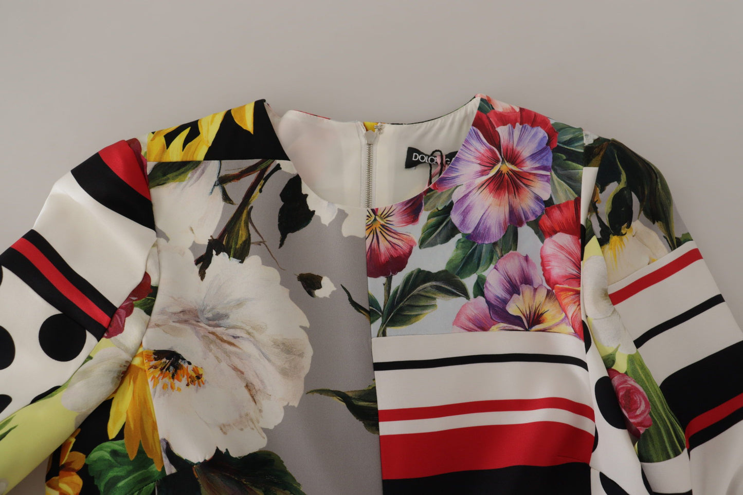 Robe fourreau jacquard patchwork florale en charmeuse multicolore Dolce & Gabbana