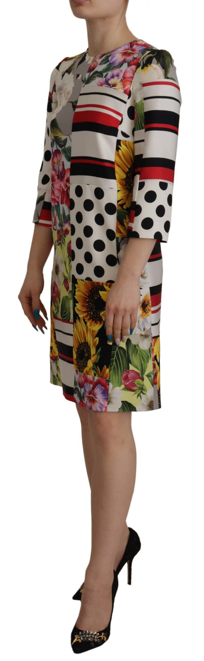 Robe fourreau jacquard patchwork florale en charmeuse multicolore Dolce & Gabbana