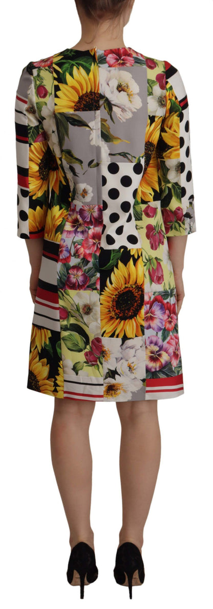 Robe fourreau jacquard patchwork florale en charmeuse multicolore Dolce & Gabbana