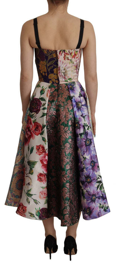 Robe Dolce & Gabbana Midi Jacquard Floral Patchwork en Soie