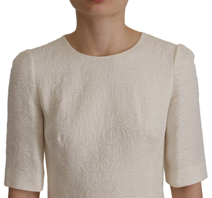 Robe fourreau Dolce & Gabbana en brocart jacquard blanc mi-long fleuri