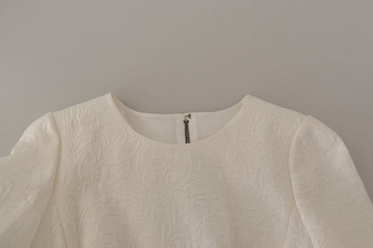 Robe fourreau Dolce & Gabbana en brocart jacquard blanc mi-long fleuri