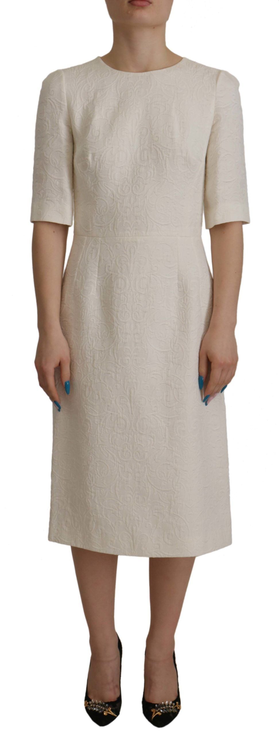 Robe fourreau Dolce & Gabbana en brocart jacquard blanc mi-long fleuri